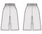 Bermuda Pocket Short technical fashion illustration with elastic normal low waist, high rise, Relaxed fit, knee length