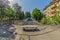 Bern, Switzerland - July 30, 2019: A wide metal mounted pedestrian bridge in the Lorrainestrasse street of the capital. Panoramic