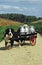 BERNESE MOUNTAIN DOG, ADULT PULLING A CART WITH MILK CHURN