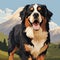 Bernese Mountain Dog Art: 8bit Game Style With Expansive Landscapes