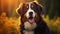 The Bernese Mountain Dog\\\'s portrait is a snapshot of gentle strength, capturing the breed\\\'s tricolo