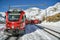 Bernina Express train on Alp Grum stop