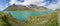 Bernina mountain pass. Wonderful landscape of the White Lake in summer time. Glacier on the back. Amazing landscape