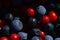 Berries cranberries together with berries of blueberries and marsh blueberries berries background