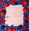 Berries Frame on Wooden Background. Strawberries, Blueberry