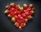 Berries heart with red currant, strawberry and raspberry