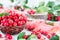 Berries and leaves of hawthorn in a wicker basket