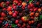 Berries overhead closeup colorful assorted mix. Generative Ai.