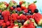 Berries overhead closeup colorful assorted mix of strawberry, bl