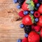 Berries on Wooden Background. Strawberries, Blueberry