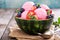 Berry ice cream in a watermelon bowl