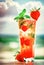 Berry lemonade with ice on the beach. Generative AI