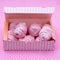 Berry marshmallow in a gift box on a pink background