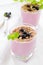 Berry milk smoothie with muesli