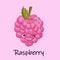 Berry raspberry character. Card for the study of fruits and berries for children
