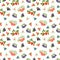 Berry seamless pattern. Fashion print. Mountain ash, strawberry, blueberry, red currant, rowan,  viburnum and black chokeberry.