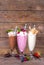 Berry, vanilla, chocolate milkshakes