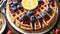 Berrylicious Delight National Waffle Day Celebration with Juicy Blueberries.AI Generated