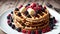 Berrylicious Delight National Waffle Day with Juicy Blackberries.AI Generated