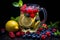 Berrylicious Refreshment. Fresh and Flavorful Jug Drink with Colorful Berries with copy space