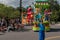 Bert, Ernie and police woman dancer in Sesame Street Party Parade at Seaworld 2.