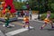 Bert and woman dancers in Sesame Street Party Parade at Seaworld 1