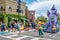 Bert and woman dancers in Sesame Street Party Parade at Seaworld 4