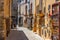 Besalu, Spain, May 28, 2022: Medieval street in Spanish town Bes