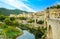 Besalu Town with water reflection  ,Catalonia, Spain