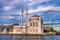 Besiktas Ortakoy Mosque (Buyuk Mecidiye Camii) and Bosphorus Bridge. Famous city landmarks
