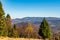 Beskid Slaski mountains with Skrzyczne hill from meadow bellow Wielka Czantoria hill during beautiful autumn day