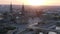 Best aerial top view flightdrone. Sunset town Dresden Cathedral Bridge River