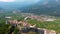 Best aerial view of Beseno Castle and northern vineyards, the largest fortified structure in Besenello, Trento, Italy. wide panora