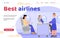 Best airlines landing page for website, flat cartoon vector illustration