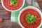 The best authentic, delicious, fresh gazpacho ,chilled, Spanish tomato soup from only raw ingredients with tomato, cucumber, bell