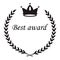 best award sign, crown nad laurel wreath leaves, circle flat black vector icon or label
