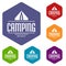 Best camping icons vector hexahedron