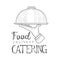 Best Catering Food Delivery Service Hand Drawn Black And White Sign Design Template With Waiter Holding Dish With