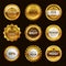 Best certification golden sign. Gold design premium award emblem medals and round labels stamp vector elegant set