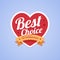 Best choice badge with heart shape and ribbon