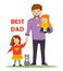 Best Dad for to daughter and son. Flat illustration.