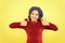 best day ever. trendy parisian child in red dress. smiling teenager wear elegant dress on yellow background. beauty and