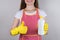 Best detergent for kitchenware and dishware concept. Cropped close up photo of positive excited cheerful glad good mood lady