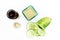 Best face pack to remove tan and to soothe sunburns isolated on white i.e. Cucumber pulp well mixed with fuller`s earth powder,ro