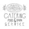 Best Food And Drink Catering Service Hand Drawn Black And White Sign With Pizza Design Template With Calligraphic Text