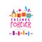 Best friend forever logo template with lettering. Friendship theme. Vector design for invitation, postcard, print or