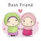 Best Friend of Two Cute Muslim Girls Cartoon