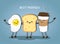 Best friends. Breakfast. Good morning. Cute picture of a coffee, eggs and toast. Vector illustration.