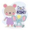 Best friends card cute bear and elephant cartoon