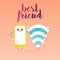 Best friends. Cute cartoon phone and Wifi. Technology concept.